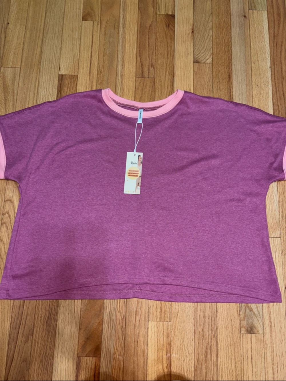 NWT Short-Sleeve Pullover Tee in Purple with Pink Trim